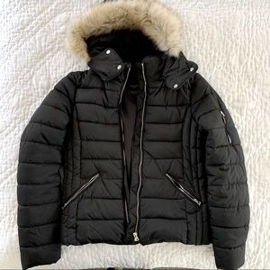 Zara Puffer Jacket with Faux Fur Trim Hood